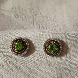 Alwand Vahan Peridot & Diamond Halo Stud Earrings, SS & 14k